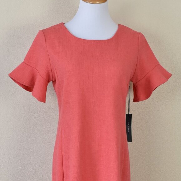 Tahari Cotton Gauze Ruffle Coral Dress NEW - 6 - Picture 2 of 9